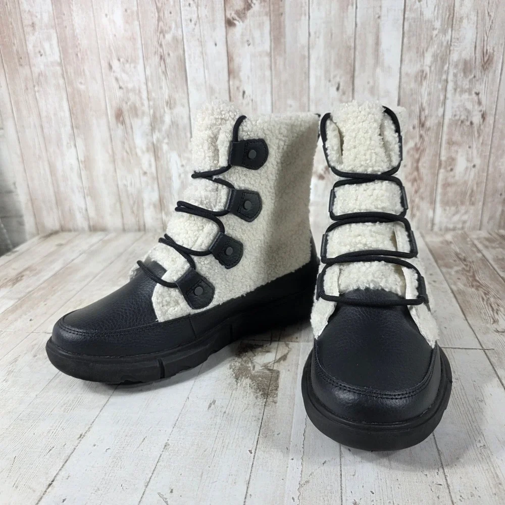 Sorel Kinetic Sport Women Black White Faux Shearling Winter Boots NL4601-010 7